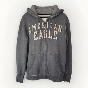 American Eagle Outfitters Hoodie Mens Large Gray Waffle Y2K Full Zip Heavyweight